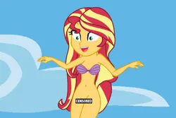 Size: 1080x720 | Tagged: suggestive, artist:robertsonskywa1, derpibooru import, sunset shimmer, equestria girls, belly button, bottomless, bra, censor bar, censored, clothes, g4, image, nudity, open mouth, partial nudity, photo, png, seashell, seashell bra, sexy, stupid sexy sunset shimmer, the little mermaid, underwear