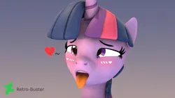 Size: 2048x1152 | Tagged: suggestive, artist:undeadheaven, twilight sparkle, pony, unicorn, 3d, ahegao, blushing, bust, female, gradient background, horn, image, looking pleasured, mare, open mouth, png, portrait, sfm pony, solo, source filmmaker, tongue out, unicorn twilight