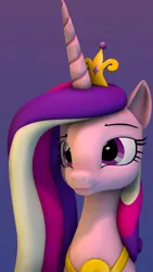 Size: 1152x2048 | Tagged: safe, artist:undeadheaven, princess cadance, alicorn, pony, 3d, bust, crown, eyebrows, female, horn, image, jewelry, mare, png, portrait, raised eyebrow, regalia, sfm pony, smiling, solo, source filmmaker