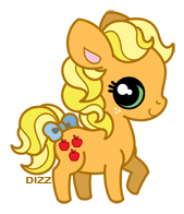 Size: 169x196 | Tagged: safe, artist:dizziness, derpibooru import, applejack (g1), earth pony, pony, g1, 2010, bow, chibi, colored pinnae, cute, dizziness's chibi ponies, female, freckles, image, looking at you, mare, outline, png, raised hoof, simple background, solo, standing, tail, tail bow, transparent background