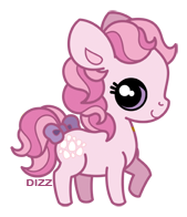 Size: 169x196 | Tagged: safe, artist:dizziness, derpibooru import, cotton candy (g1), earth pony, pony, g1, 2010, bow, chibi, colored pinnae, cute, dizziness's chibi ponies, female, image, looking at you, mare, outline, png, raised hoof, simple background, solo, standing, tail, tail bow, transparent background