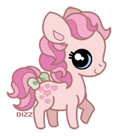 Size: 169x196 | Tagged: safe, artist:dizziness, derpibooru import, peachy, earth pony, pony, g1, 2010, bow, chibi, colored pinnae, cute, dizziness's chibi ponies, female, image, looking at you, mare, outline, png, raised hoof, simple background, solo, standing, tail, tail bow, transparent background