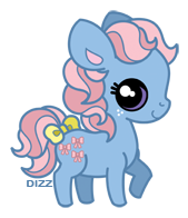 Size: 169x196 | Tagged: safe, artist:dizziness, derpibooru import, earth pony, pony, g1, 2010, bow, bow tie (g1), chibi, colored pinnae, cute, dizziness's chibi ponies, female, freckles, image, looking at you, mare, outline, png, raised hoof, simple background, solo, standing, tail, tail bow, transparent background