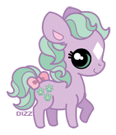 Size: 169x196 | Tagged: safe, artist:dizziness, derpibooru import, seashell (g1), earth pony, pony, g1, 2010, bow, chibi, colored pinnae, cute, dizziness's chibi ponies, female, image, looking at you, mare, outline, png, raised hoof, simple background, solo, standing, tail, tail bow, transparent background