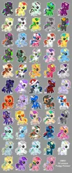 Size: 600x1440 | Tagged: oc name needed, safe, artist:dizziness, derpibooru import, mimic (g1), parasol (g1), pretty pop, shady, whizzer, oc, oc:ceolsige, oc:haalima, oc:lady lollipop, oc:london kites, oc:moonbreeze, oc:neon crystal, oc:skyblazer, oc:soleste, oc:sunflower (sourdoughstomper), oc:zero, alicorn, cat, earth pony, pegasus, pony, twinkle eyed pony, unicorn, g1, g3, 2010, 2011, alicorn oc, blaze (coat marking), body markings, bow, chibi, christmas, clothes, coat markings, colored pinnae, colored wings, cute, dizziness's chibi ponies, ear piercing, earring, earth pony oc, eyeshadow, facial markings, fairy wings, feather, female, flying, freckles, goggles, goggles on head, gradient legs, gradient muzzle, gradient wings, gray background, grin, hat, headband, holiday, horn, image, jewelry, leg markings, looking at you, makeup, male, mare, mlp arena, multicolored hair, not adoptables, ocs everywhere, outline, pegasus oc, piercing, pinwheel (g1), png, rainbow hair, raised hoof, santa hat, scarf, simple background, smiling, solo, spread wings, stallion, standing, star (coat marking), tail, tail bow, transparent background, turned head, unicorn oc, wings