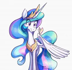 Size: 2572x2500 | Tagged: safe, artist:askometa, derpibooru import, princess celestia, alicorn, butterfly, insect, pony, blushing, colored, horn, image, large wings, multicolored hair, multicolored mane, multicolored tail, png, simple background, solo, spread wings, tail, white background, wings