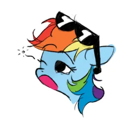 Size: 2560x2560 | Tagged: safe, artist:sketchy-pones, derpibooru import, rainbow dash, pegasus, pony, bust, disembodied head, eyebrows, eyebrows visible through hair, female, floppy ears, high res, image, mare, one eye closed, png, simple background, sleepy, solo, sunglasses, sunglasses on head, white background, yawn