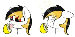 Size: 1800x900 | Tagged: safe, artist:cdrspark, derpibooru import, oc, oc:spark apocalypse, unofficial characters only, pegasus, pony, female, food, image, lemon, lemon meme, licking, meme, pegasus oc, png, scrunchy face, silly, silly pony, solo, tongue out, wings