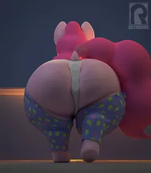 Size: 1070x1229 | Tagged: suggestive, artist:reyriders, derpibooru import, pinkie pie, earth pony, pony, balloonbutt, butt, covering, covering crotch, dock, female, image, jpeg, large butt, raised tail, solo, solo female, tail, the ass was fat