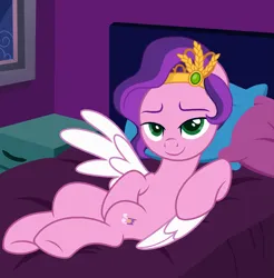 Size: 3547x3600 | Tagged: safe, artist:ramixe dash, derpibooru import, pipp petals, pegasus, pony, g5, base used, bed, bedroom, female, g4, g5 to g4, generation leap, image, looking at you, mare, pillow, png, smiling, smiling at you, solo