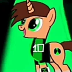 Size: 414x414 | Tagged: safe, derpibooru import, ponified, pony, unicorn, ben 10, brown hair, cutie mark, g4, green eyes, horn, image, jpeg, open mouth, solo