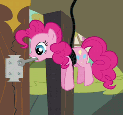 Size: 427x399 | Tagged: safe, derpibooru import, pinkie pie, earth pony, pony, animated, bolt, bouncing, cutie mark, female, full body, g4, gif, image, mare, mouth hold, solo, wrench