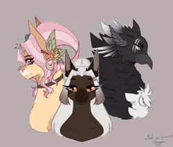 Size: 2740x2320 | Tagged: safe, artist:honeybbear, derpibooru import, oc, unofficial characters only, gryphon, pony, griffon oc, image, png, trio