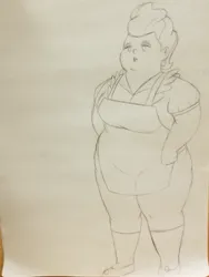 Size: 2983x3977 | Tagged: safe, artist:elspoiledmilk, derpibooru import, cup cake, human, bbw, fat, female, high res, humanized, image, jpeg, monochrome, photo, solo, thick cup cake, traditional art
