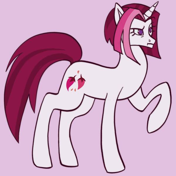 Size: 1440x1440 | Tagged: safe, artist:broniesforponies, derpibooru import, cayenne, pony, unicorn, background pony, female, horn, image, jpeg, mare, pink background, purple eyes, raised hoof, red hair, red tail, simple background, solo, tail, white coat