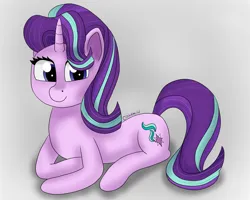 Size: 5000x4000 | Tagged: safe, alternate version, artist:cloudmild, derpibooru import, starlight glimmer, pony, unicorn, big eyes, cute, female, g4, gray background, horn, image, mare, png, resting, simple background, smiling, solo