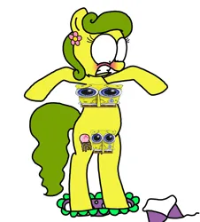 Size: 3023x3351 | Tagged: safe, artist:professorventurer, derpibooru import, oc, oc:bikini breeze, bottomless, censored, clothes, image, partial nudity, png, sad spongebob, spongebob squarepants, spongebob squarepants (character), topless, unnecessary censorship, we don't normally wear clothes