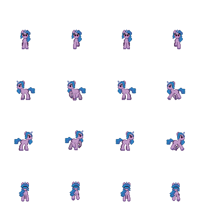 Size: 400x400 | Tagged: safe, artist:andrewsarchive, artist:zeka10000, derpibooru import, izzy moonbow, pony, unicorn, g5, digital art, female, horn, image, mare, pixel art, png, rpg, rpg maker, simple background, solo, sprite, sprite sheet, transparent background