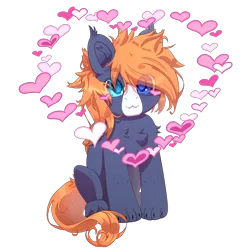Size: 2500x2500 | Tagged: safe, artist:medkit, derpibooru import, oc, oc:ruby the exorcist, unofficial characters only, hybrid, original species, pegasus, pony, :3, blaze (coat marking), blue coat, blue eyes, chest fluff, chibi, claws, coat markings, colored claws, colored ear fluff, colored eyebrows, colored eyelashes, colored hooves, colored lineart, colored muzzle, colored pupils, colored tassels, colored wings, cute, ears up, eye clipping through hair, eyebrows, eyebrows visible through hair, eyes open, facial markings, fangs, feathered wings, folded wings, front view, full body, gift art, heart, heart ears, heart shaped, heterochromia, high res, image, lightly watermarked, long tail, male, orange mane, orange tail, paint tool sai 2, paws, pegasus oc, png, short mane, shoulder fluff, signature, simple background, sitting, small wings, smiling, solo, stallion, tail, tassels, transparent background, unshorn fetlocks, wall of tags, watermark, wings