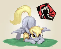 Size: 1380x1107 | Tagged: safe, artist:sunbusting, derpibooru import, derpy hooves, pegasus, clueless, face down ass up, grass, image, injured, jacko challenge, meme, ouch, png, question mark, simple background, x-ray