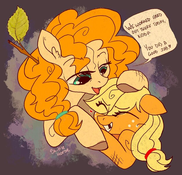 Size: 2012x1926 | Tagged: safe, artist:flutterbree, derpibooru import, applejack, pear butter, earth pony, duo, female, image, jpeg, mother and child, mother and daughter