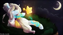 Size: 800x443 | Tagged: safe, artist:majesticwhalequeen, derpibooru import, oc, earth pony, pony, female, image, mare, moon, png, solo, stars