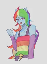 Size: 802x1086 | Tagged: safe, artist:gb_mlp, derpibooru import, rainbow dash, human, equestria girls, female, g4, gray background, image, jpeg, ponied up, pony ears, simple background, solo, wingless