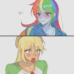 Size: 1014x1018 | Tagged: safe, artist:gb_mlp, derpibooru import, applejack, rainbow dash, human, equestria girls, appledash, blushing, clothes, confession, crying, duo, duo female, female, g4, image, jacket, jaw drop, jewelry, jpeg, lesbian, necklace, open mouth, shipping