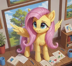 Size: 1112x1024 | Tagged: safe, ai content, anonymous prompter, derpibooru import, machine learning generated, stable diffusion, fluttershy, pegasus, g4, generator:pony diffusion v6 xl, image, painting, png, spread wings, wings