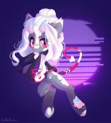 Size: 1950x2160 | Tagged: safe, artist:vanilla-chan, derpibooru import, oc, unofficial characters only, pony, abstract background, clothes, devil tail, ear fluff, female, horns, image, jacket, jpeg, mare, solo, tail