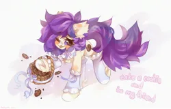 Size: 2048x1311 | Tagged: safe, artist:vanilla-chan, derpibooru import, oc, unofficial characters only, earth pony, pony, basket, blushing, bowtie, clothes, cookie, ear fluff, female, fetlock tuft, food, image, jpeg, mare, one eye closed, socks, solo, tongue out, wink