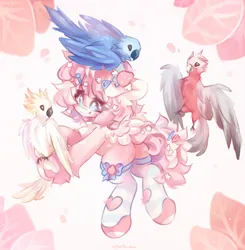 Size: 2007x2048 | Tagged: safe, artist:vanilla-chan, derpibooru import, oc, unofficial characters only, bird, earth pony, parrot, pony, abstract background, chest fluff, clothes, female, hairclip, image, jpeg, mare, socks, solo