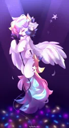 Size: 1112x2048 | Tagged: safe, artist:vanilla-chan, derpibooru import, oc, oc:starbright flow, unofficial characters only, pegasus, pony, chest fluff, ear fluff, female, flying, image, jpeg, mare, microphone, singing, solo