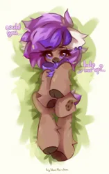 Size: 1289x2048 | Tagged: safe, artist:vanilla-chan, derpibooru import, oc, unofficial characters only, earth pony, pony, bowtie, cloven hooves, dialogue, ear fluff, ear piercing, earring, female, image, jewelry, jpeg, lying down, mare, piercing, solo