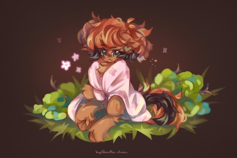 Size: 2048x1365 | Tagged: safe, artist:vanilla-chan, derpibooru import, oc, unofficial characters only, earth pony, pony, blanket, brown background, chest fluff, ear fluff, female, image, jpeg, mare, simple background, sitting, unshorn fetlocks