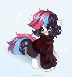 Size: 1908x2048 | Tagged: safe, artist:vanilla-chan, derpibooru import, oc, unofficial characters only, earth pony, pony, blaze (coat marking), clothes, coat markings, facial markings, fetlock tuft, image, jpeg, simple background, sitting, solo, sweater