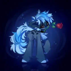 Size: 1024x1024 | Tagged: safe, artist:vanilla-chan, derpibooru import, oc, unofficial characters only, earth pony, pony, butt fluff, chest fluff, choker, ear fluff, ear tufts, fetlock tuft, flower, flower in mouth, image, jpeg, mouth hold, rose, rose in mouth, solo
