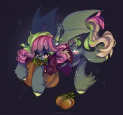 Size: 2048x1918 | Tagged: safe, artist:vanilla-chan, derpibooru import, oc, unofficial characters only, bat pony, pony, clothes, ear fluff, ear piercing, earring, female, image, jewelry, jpeg, mare, piercing, pumpkin, shirt, slit pupils, solo, starry eyes, unshorn fetlocks, wingding eyes