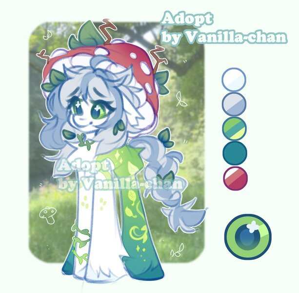 Size: 2048x2006 | Tagged: safe, artist:vanilla-chan, derpibooru import, oc, unofficial characters only, mushroom pony, original species, pony, adoptable, chest fluff, female, image, jpeg, mare, mushroom, reference sheet, unshorn fetlocks, watermark