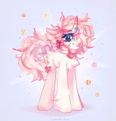 Size: 1959x2048 | Tagged: safe, artist:vanilla-chan, derpibooru import, oc, unofficial characters only, pony, unicorn, abstract background, bow, chest fluff, choker, clothes, ear fluff, female, fetlock tuft, hair bow, hair over one eye, horn, image, jpeg, mare, socks, tongue out