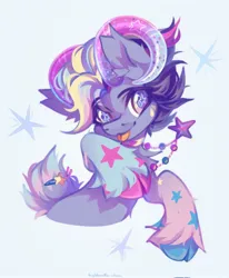 Size: 1688x2048 | Tagged: safe, artist:vanilla-chan, derpibooru import, oc, unofficial characters only, pony, choker, cloven hooves, goat horns, hairclip, horns, image, jewelry, jpeg, necklace, starry eyes, tongue out, wingding eyes