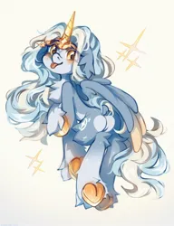 Size: 1572x2048 | Tagged: safe, artist:vanilla-chan, derpibooru import, oc, unofficial characters only, alicorn, pony, alicorn oc, chest fluff, circlet, female, horn, image, jpeg, mare, tongue out, unshorn fetlocks, wings