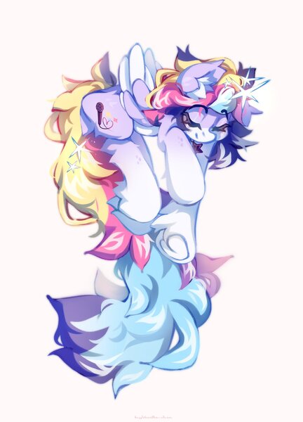 Size: 1473x2048 | Tagged: safe, artist:vanilla-chan, derpibooru import, oc, oc:starbright flow, unofficial characters only, pegasus, pony, colored wings, ear fluff, eyebrows, eyebrows visible through hair, female, fetlock tuft, heart pony, image, jpeg, mare, simple background, sleeping, wings