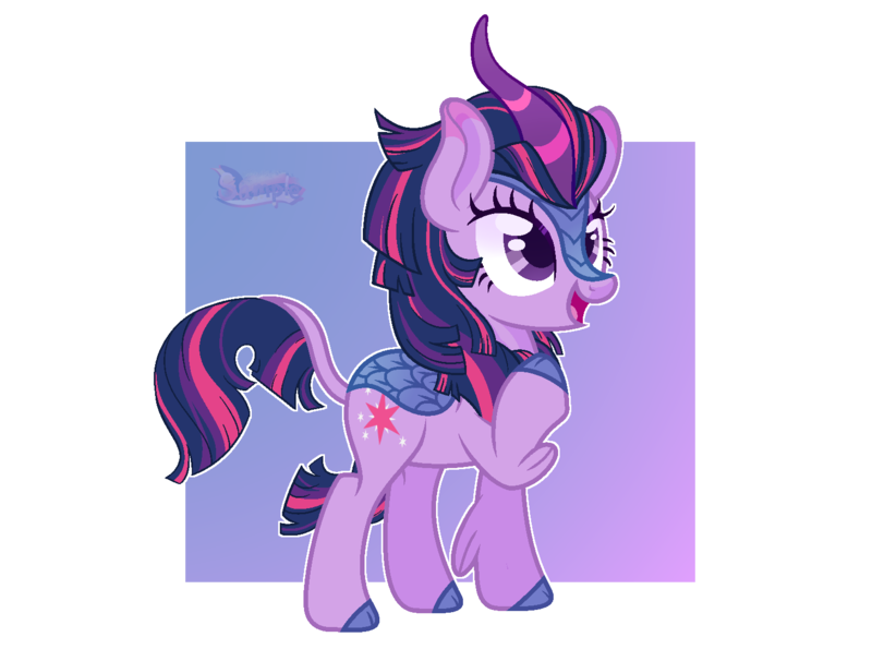 Size: 1514x1126 | Tagged: safe, artist:fnails, derpibooru import, twilight sparkle, kirin, pony, female, gradient background, image, kirin twilight, kirinified, mare, open mouth, png, raised hoof, simple background, solo, species swap, transparent background