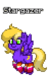 Size: 188x304 | Tagged: safe, artist:salty air, derpibooru import, oc, oc:stargazer, unofficial characters only, pegasus, pony, pony town, clothes, female, flying, gif, image, leg warmers, lesbian pride flag, lime eyes, mare, moon cutie mark, pegasus oc, pride, pride flag, purple coat, two toned mane, wings, yellow mane