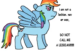 Size: 650x450 | Tagged: safe, artist:slashedout, derpibooru import, rainbow dash, pegasus, pony, angry, denial, image, ms paint, png, shitposting, simple background, solo, white background