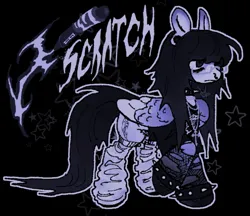 Size: 1179x1018 | Tagged: safe, artist:neutra1x, derpibooru import, oc, unofficial characters only, pegasus, pony, black background, female, goth, image, jpeg, mare, outline, purple outline, simple background, solo, text