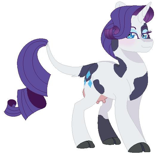 Size: 543x533 | Tagged: safe, artist:plixine, derpibooru import, rarity, cow, cow pony, unicorn, cowified, horn, image, png, raricow, simple background, solo, species swap, transparent background, udder