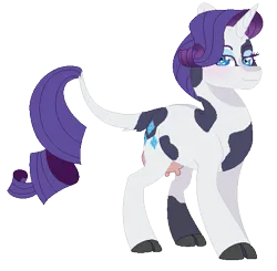 Size: 543x533 | Tagged: safe, artist:plixine, derpibooru import, rarity, cow, cow pony, unicorn, cowified, horn, image, png, raricow, simple background, solo, species swap, transparent background, udder