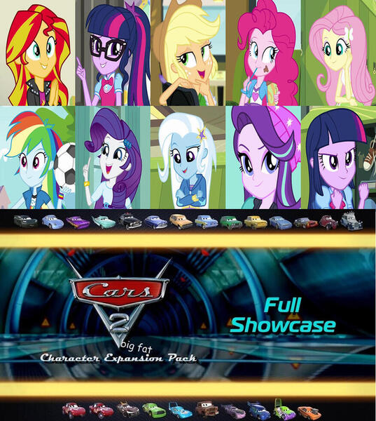 Size: 3500x3908 | Tagged: safe, derpibooru import, applejack, fluttershy, pinkie pie, princess celestia, rainbow dash, rarity, sci-twi, starlight glimmer, sunset shimmer, trixie, twilight sparkle, equestria girls, boost, cars (pixar), cars 2, chick hicks, darrell cartrip, dj (cars), doc hudson, flo, fred (cars), g4, hugo, humane five, humane seven, humane six, image, jpeg, kabuko, lewis hamilton, mia, ramone, rod 'torque' redline, sally carrea, sheriff (cars), snot rod, the king (cars), the queen (cars), trunkov, twolight, uncle topolino, victor hugo, vladimir trunkov, wingo